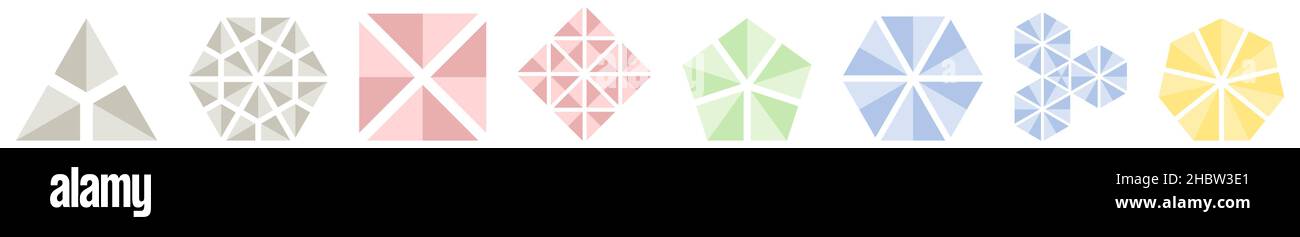 3d formes ombrées faites de triangles - carré, pentagone, hexagone, heptagon.Peut être utilisé en tant que partie ou élément du logo Illustration de Vecteur