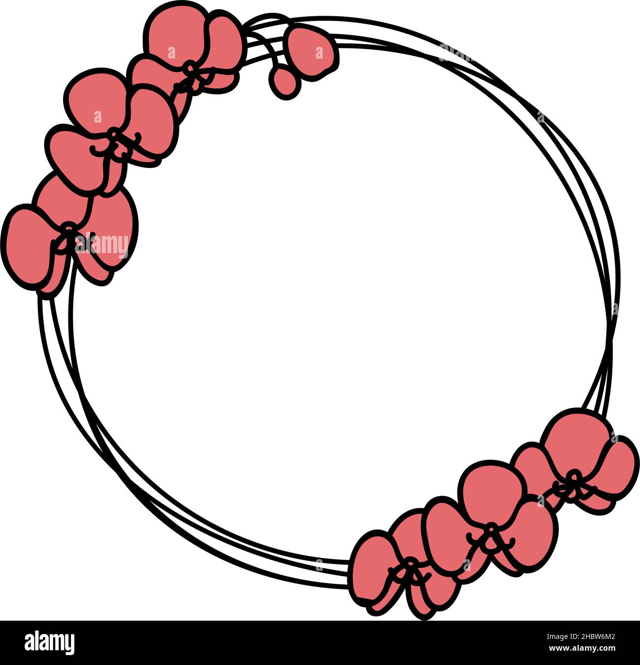 Illustration vectorielle Doodle d'une couronne stylisée avec fleurs d'orchidées.Cadre floral rond pour votre texte Illustration de Vecteur