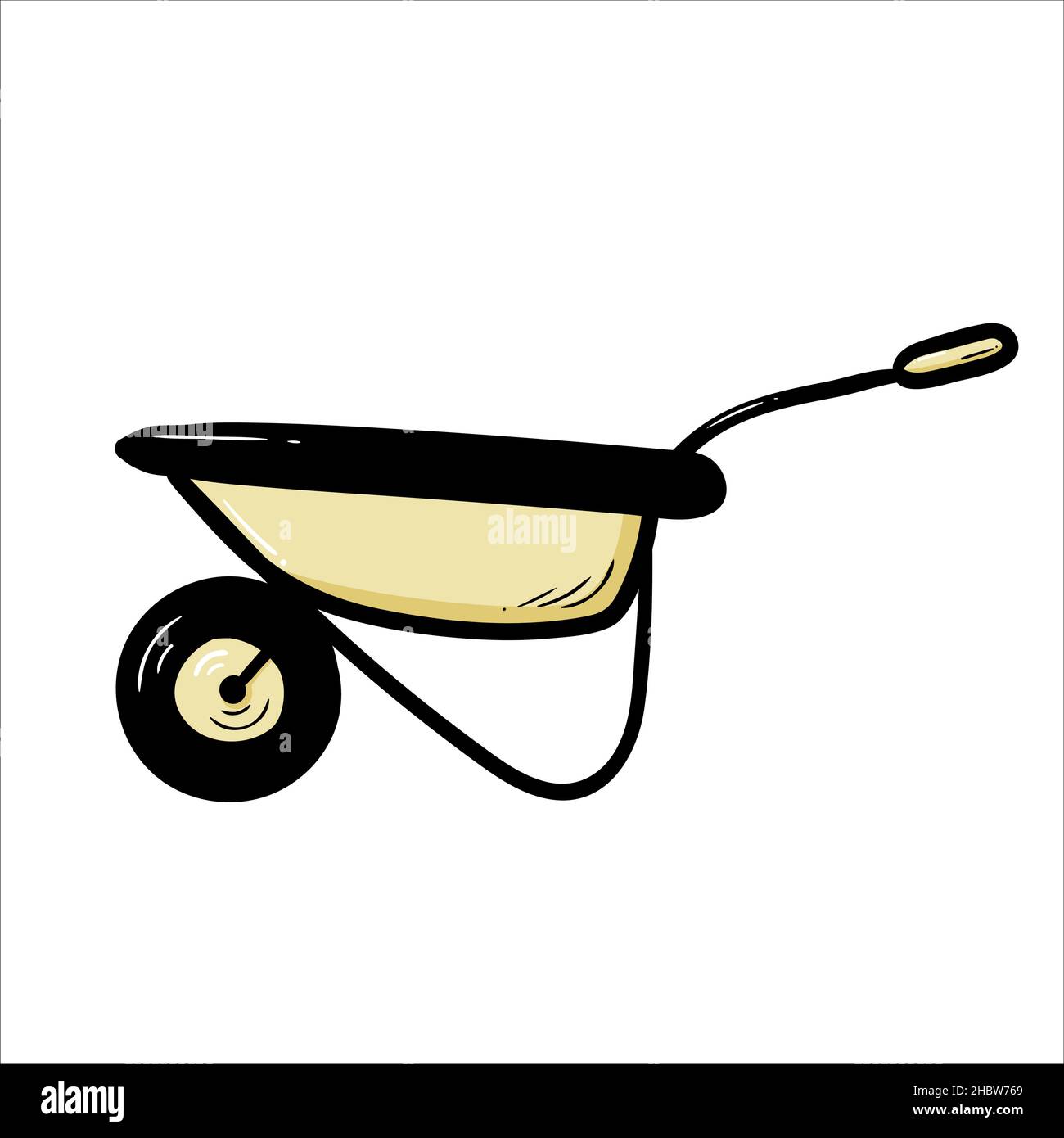Brouette de jardin dessinée à la main.Illustration vectorielle de style d'esquisse Doodle.Ligne de dessin simple icône de brouette isolée sur fond blanc. Illustration de Vecteur