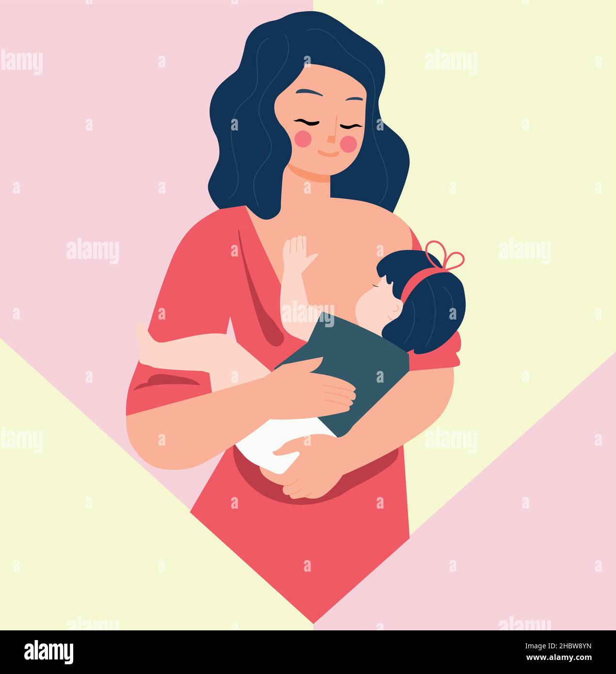 Illustration vectorielle de la mère allaitant sa petite fille tenant dans ses bras. Illustration de Vecteur