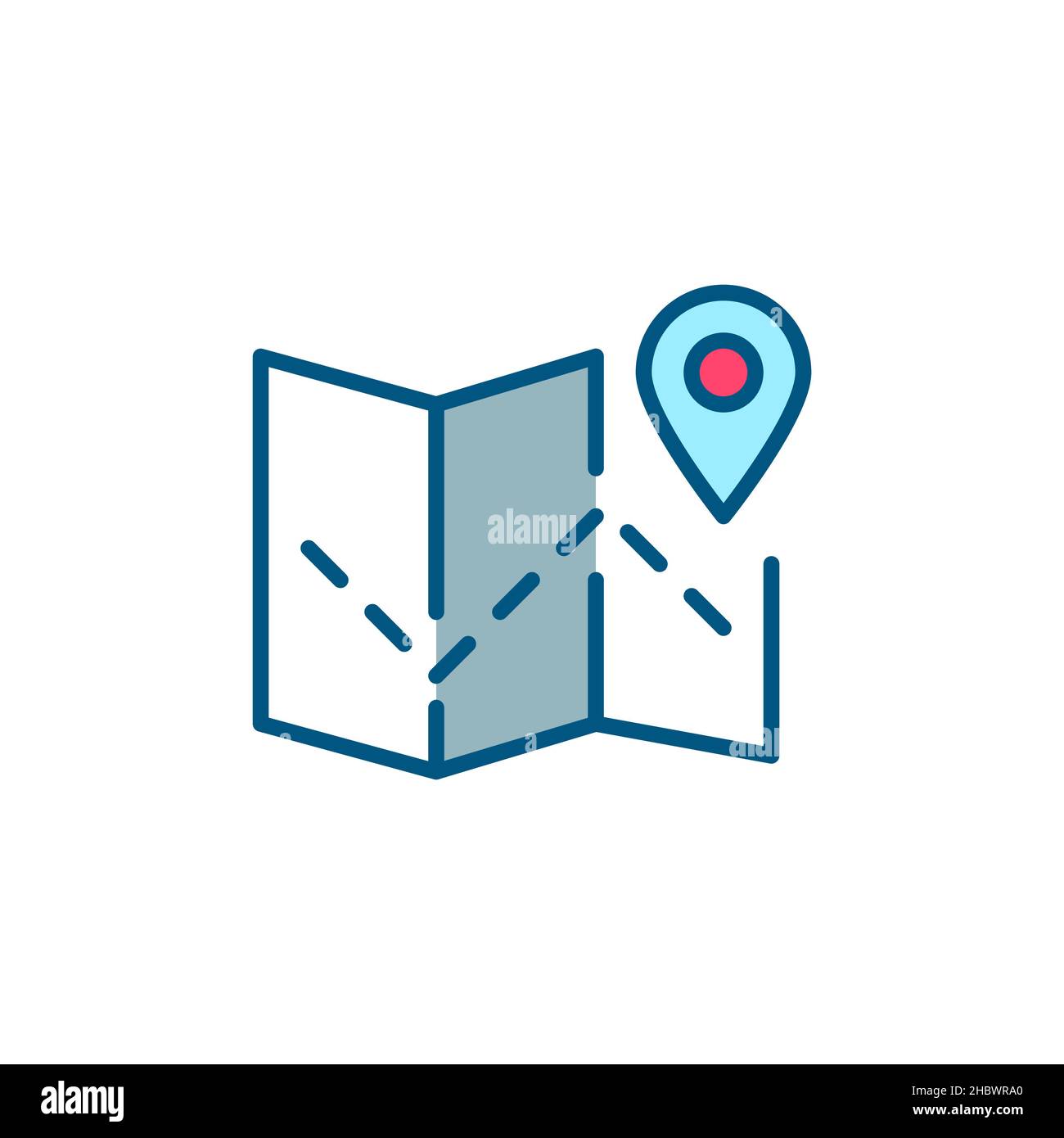 Suivi de trajectoire sur une carte.Pointeur de localisation et dépliant cartographique.Pixel Perfect, icône colorée de contour modifiable Illustration de Vecteur