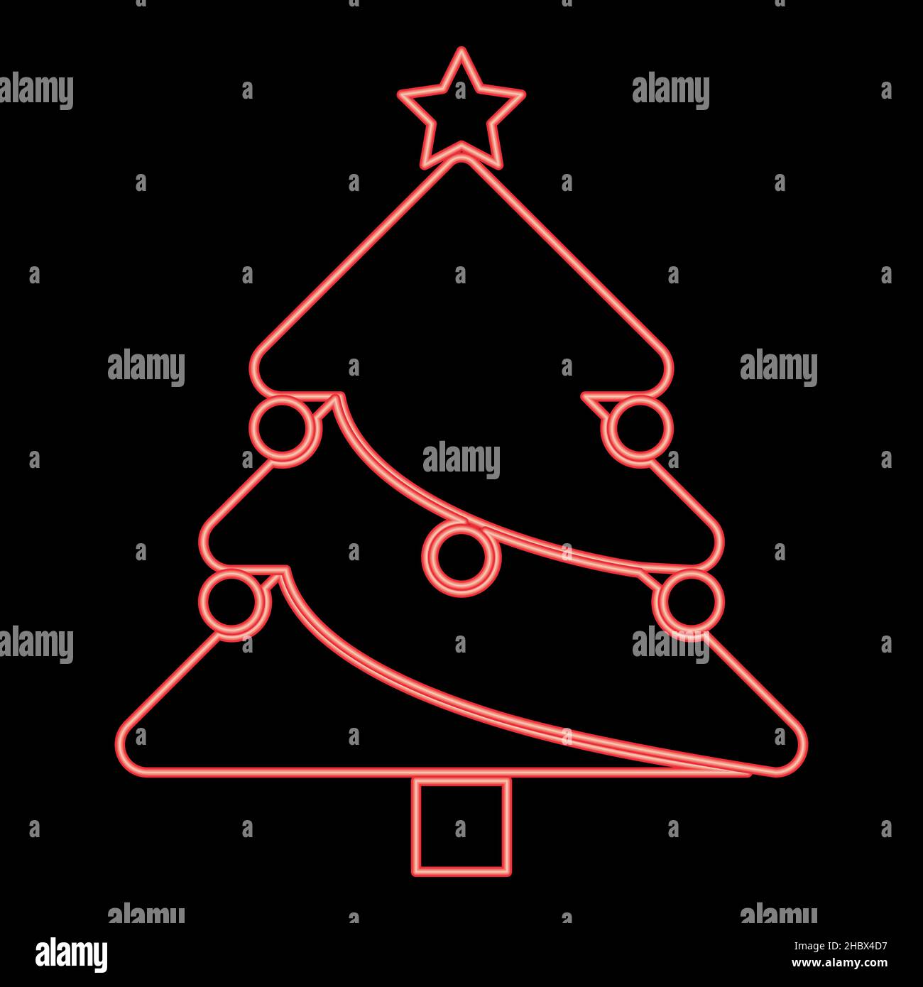 Sapin de noël néon rouge couleur vecteur illustration image plat style lumière Illustration de Vecteur
