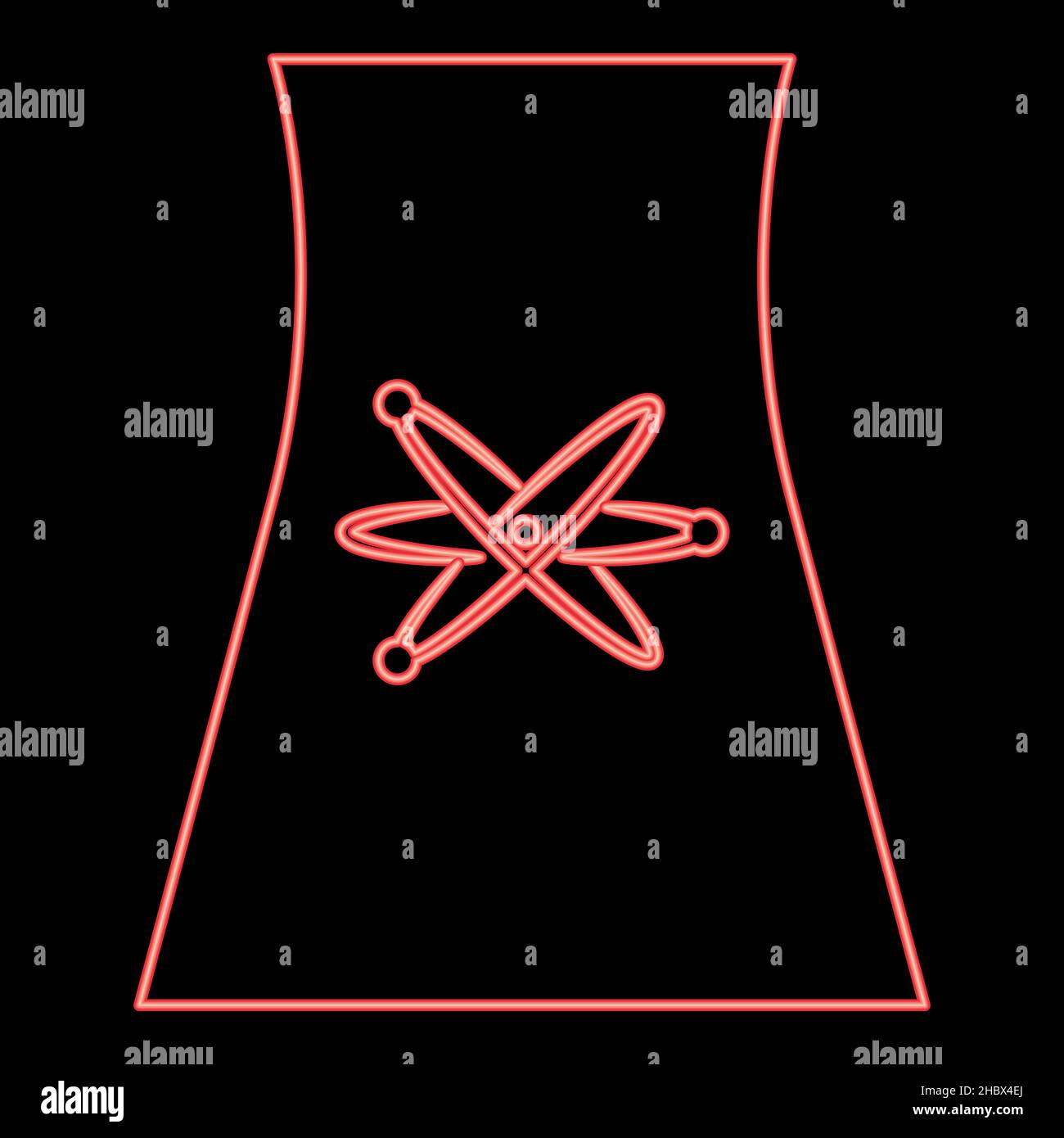 Tour de refroidissement au néon de la centrale nucléaire rouge couleur vecteur illustration image lumière de style plat Illustration de Vecteur