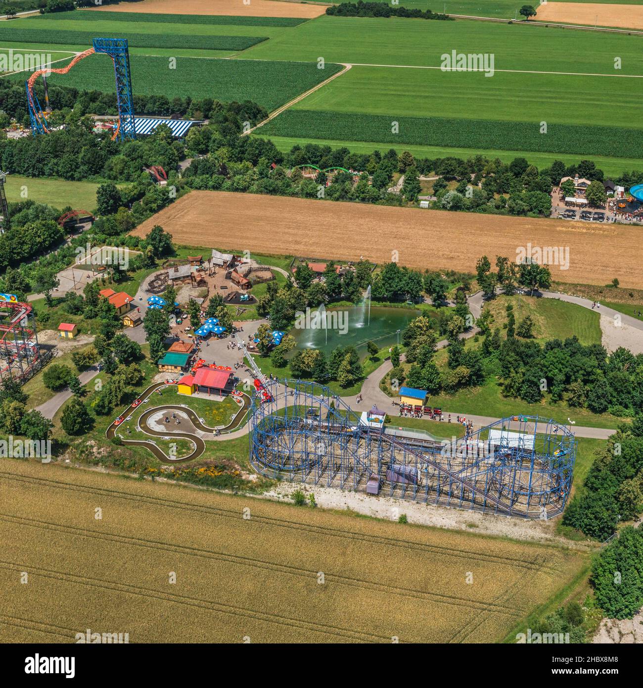 Vue aérienne d'un parc d'attractions en bavière Banque D'Images