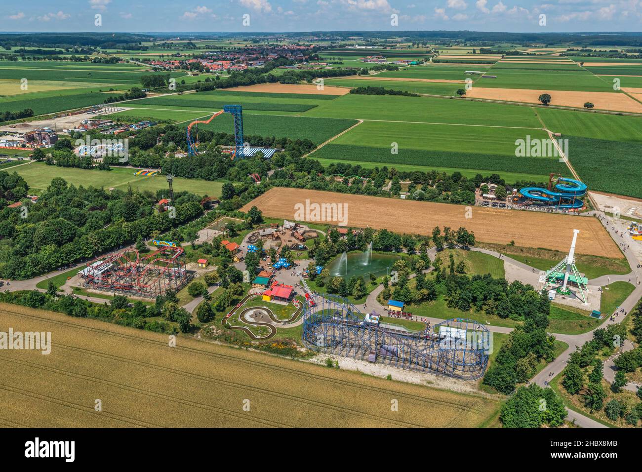 Vue aérienne d'un parc d'attractions en bavière Banque D'Images