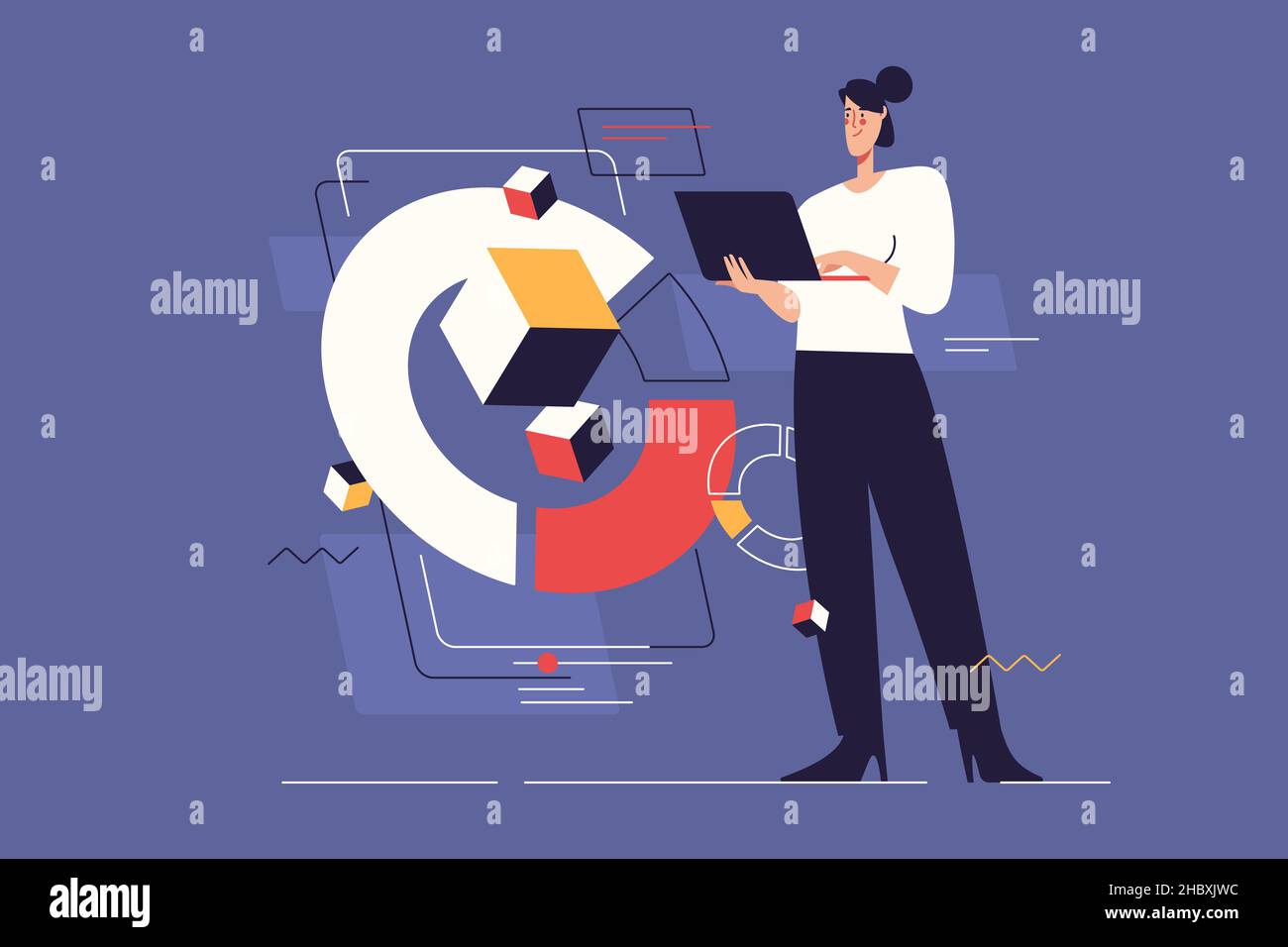 Illustration vectorielle sur le thème de la collecte de données, de la veille stratégique, des solutions numériques.Contour modifiable Illustration de Vecteur