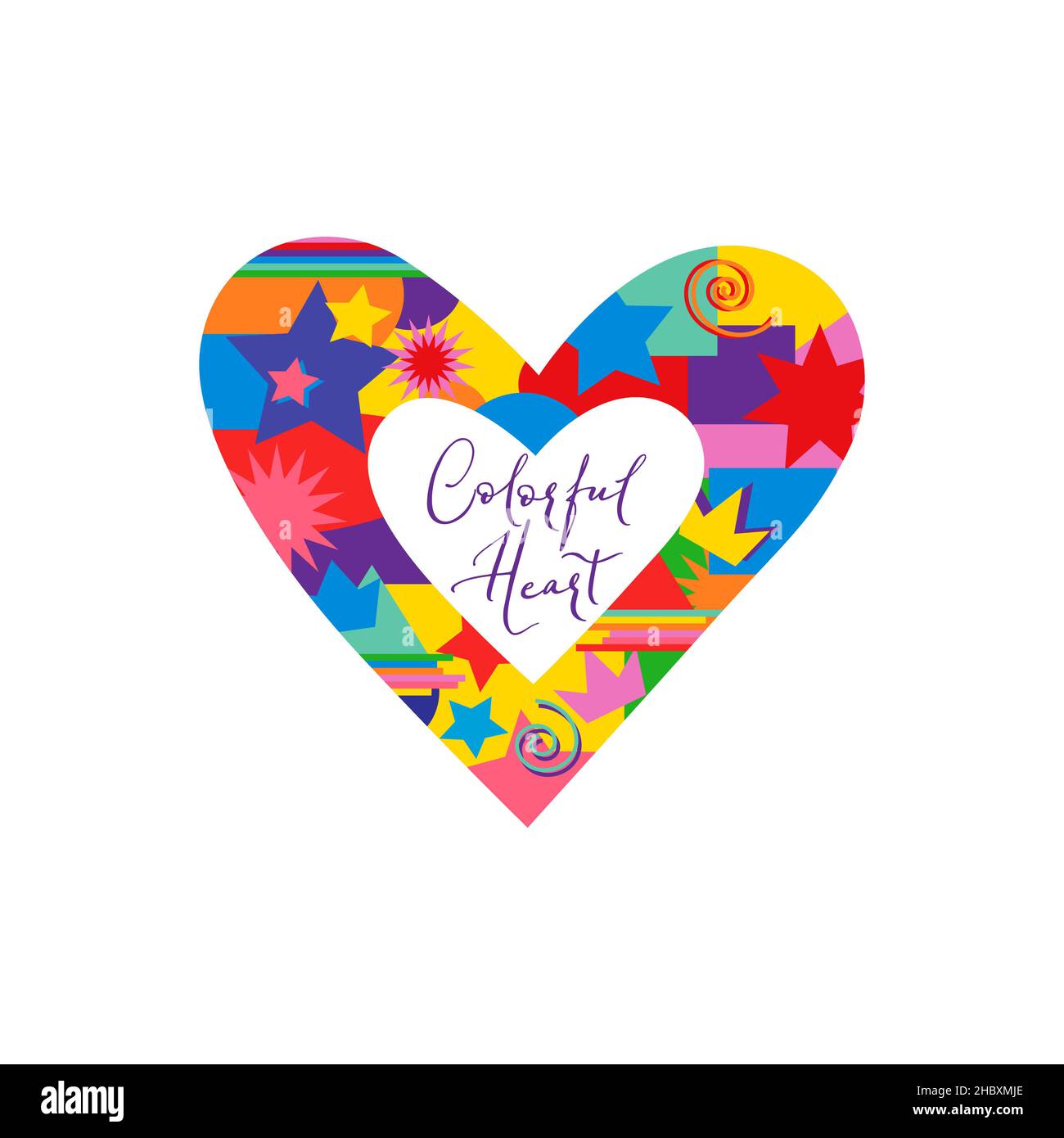 Forme géométrique de coeur créative.Élément décoratif.Modèle de conception graphique abstrait isolé.Décor coloré.Arrière-plan blanc.Un arrière-plan artistique charmant Illustration de Vecteur