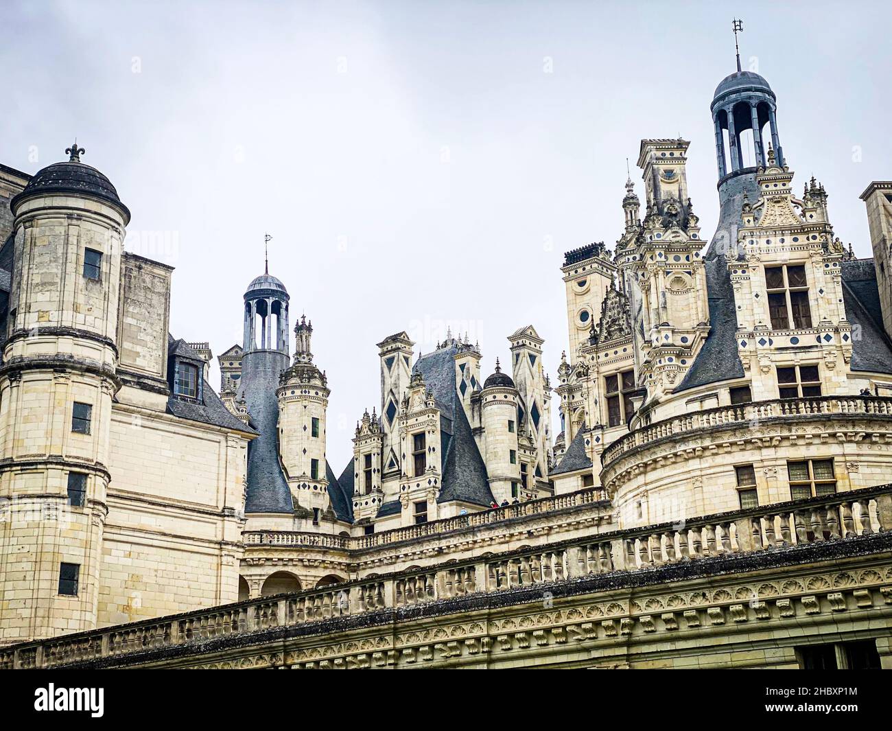 Les toits et la cheminée du château de Chambord Banque D'Images