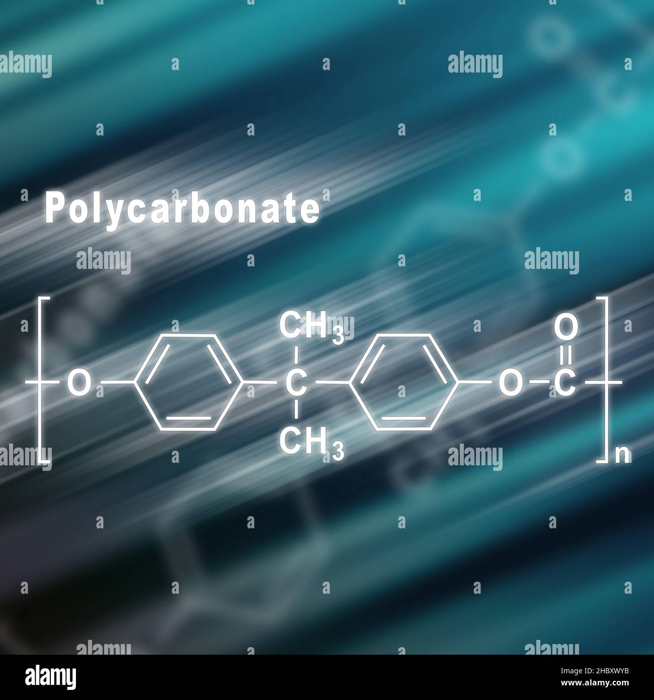 Polycarbonate PC Lexan, formule chimique structurelle fond futuriste Banque D'Images
