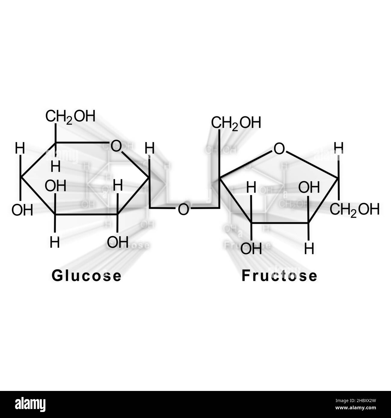 Saccharose Formule chimique structurale sur fond blanc Banque D'Images