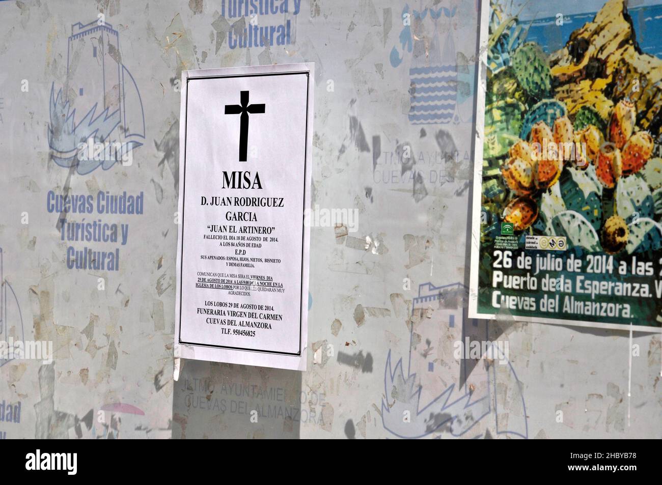 Annonce d'un décès sur un mur, nécrologie, Andalousie, Espagne Banque D'Images