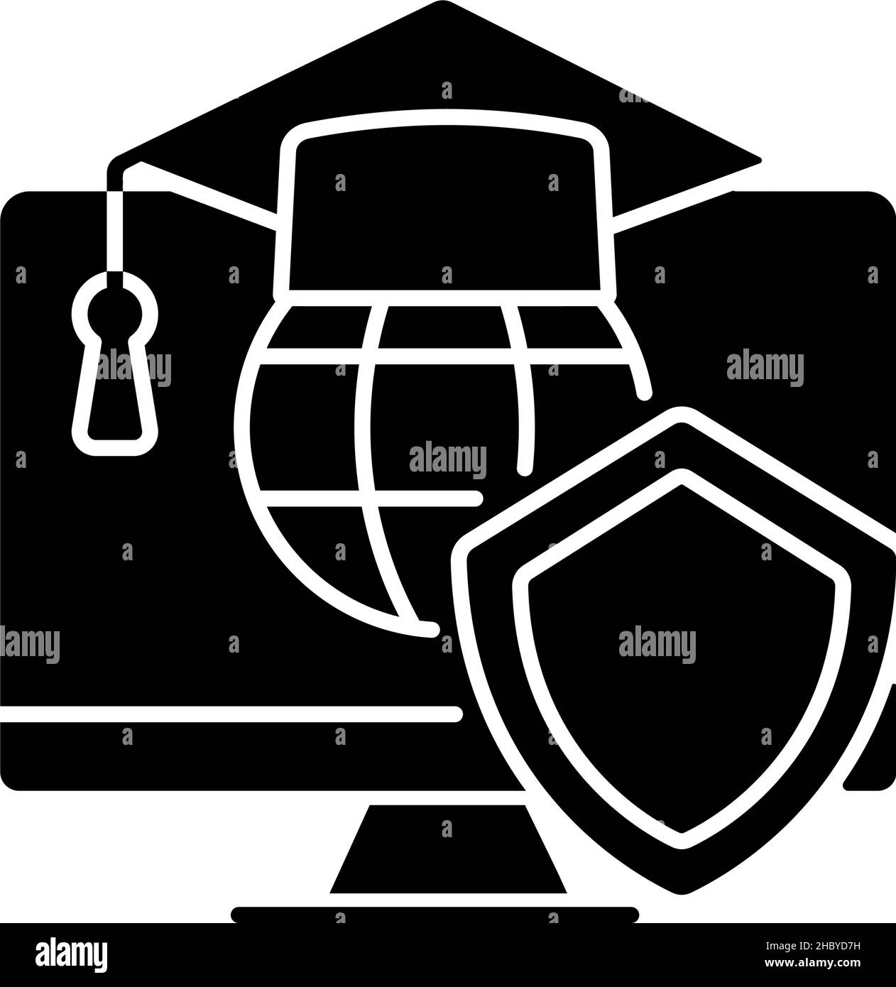 Icône en forme de glyphe noir pour l'enseignement de la cybersécurité Illustration de Vecteur