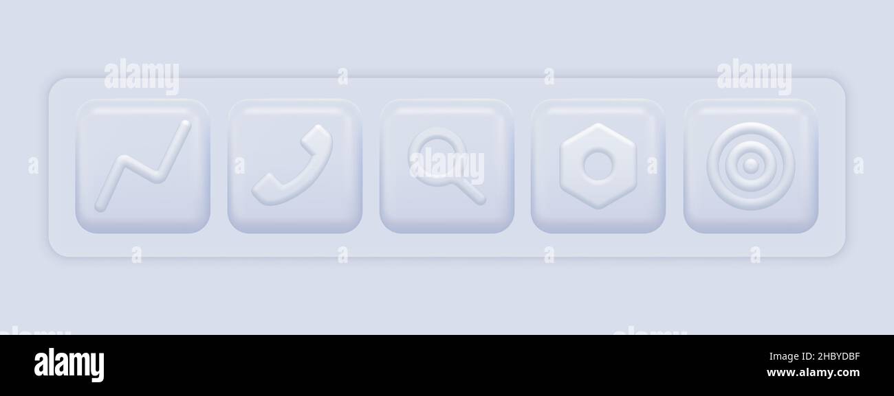 jeu blanc de 3D icônes.Boutons de base de l'application téléphone mobile.Illustration vectorielle Illustration de Vecteur
