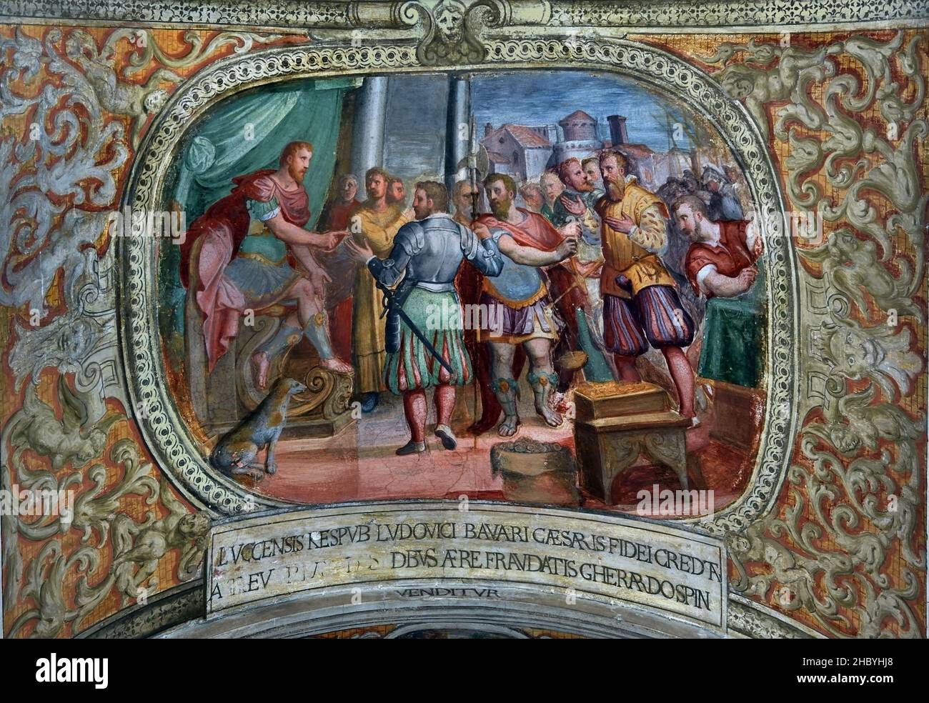 PALAZZO DI PANTALEO SPINOLA - Spinola Gambaro Palais de la Banco di Chiavari et de la Riviera Ligure , fresque.par Giovanni Carlone qui les peint vers 1630.Pantaleo Spinola Palace Gênes Italie, Italien, Banque D'Images