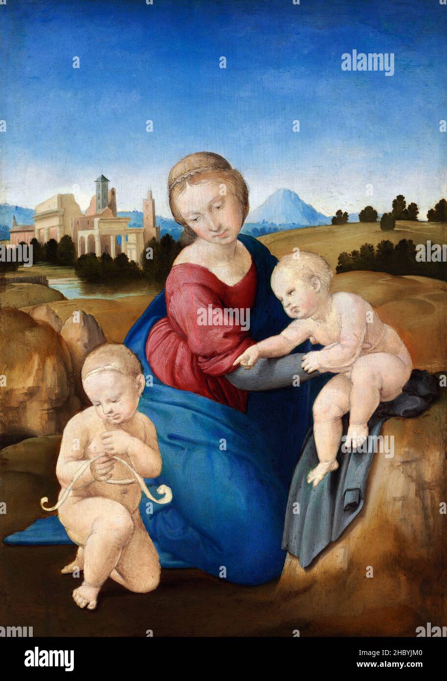 Raphaël / Raffaello - Madonna et l'enfant avec le bébé Saint John (1508) célèbre peinture. Banque D'Images