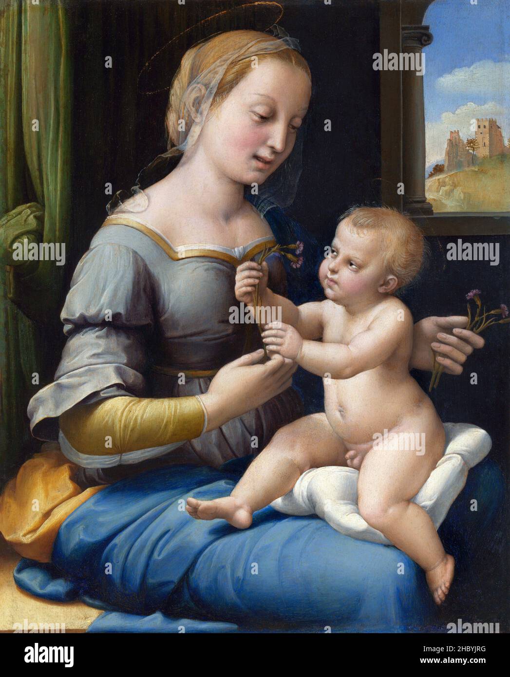 Raphaël / Raffaello - la Madonna des roses (ca.1506-1507) peinture célèbre. Banque D'Images