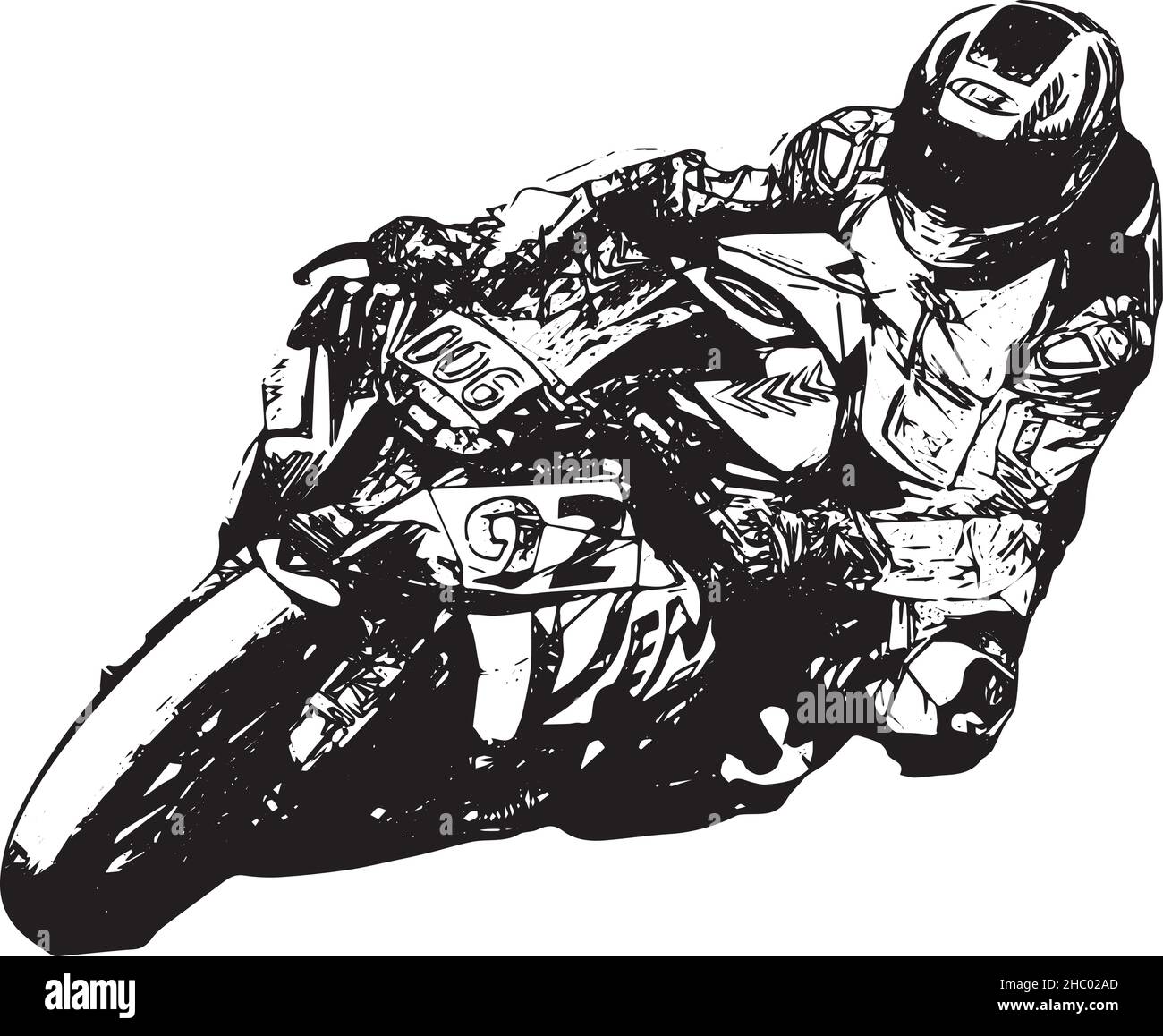 15-06-2021 Riga, Lettonie. Homme à moto sur route asphaltée.Motocycliste à la moto sport noire et blanche.Isolé sur fond blanc Illustration de Vecteur