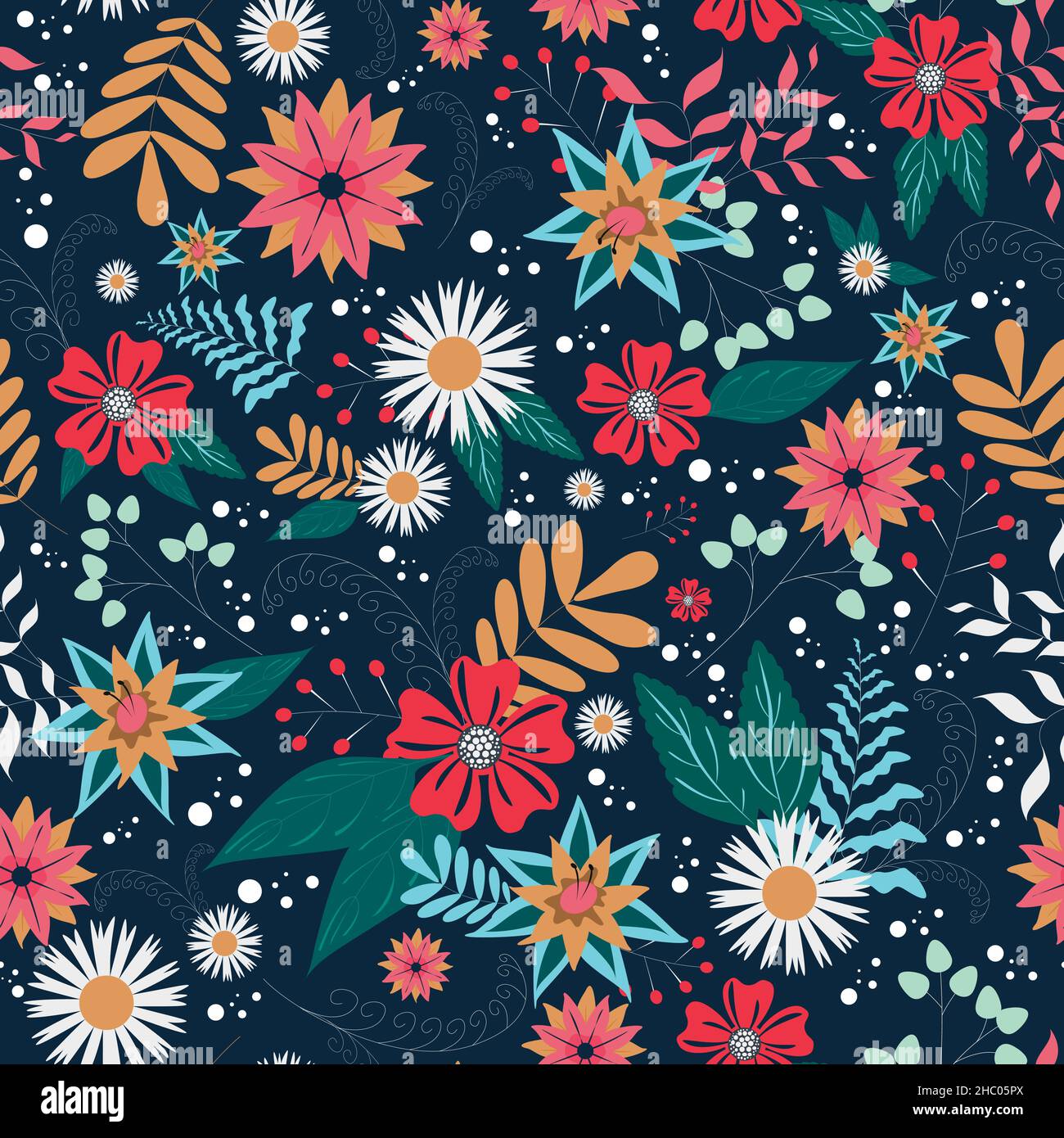 Motif fleuri sans coutures.Variété de fleurs, brindilles et ornements naturels dans un vecteur non coupé Illustration de Vecteur