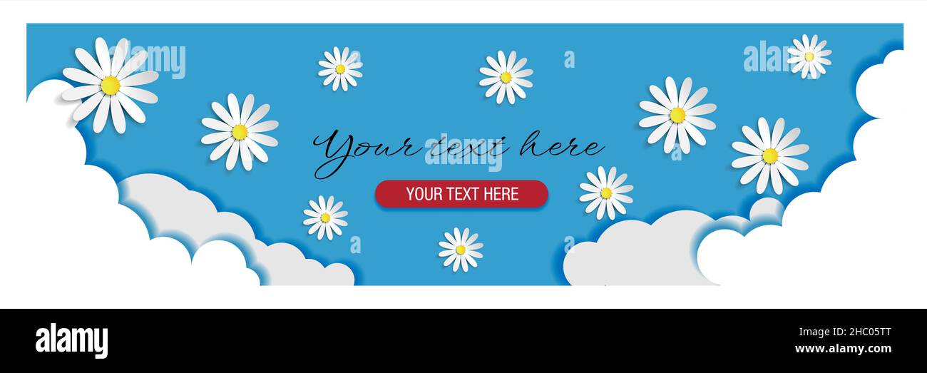 Belle bannière d'un ciel bleu avec des nuages et des pâquerettes parfaites pour les ventes, les titres ou de beaux messages pour la Saint-Valentin ou la fête des mères Illustration de Vecteur