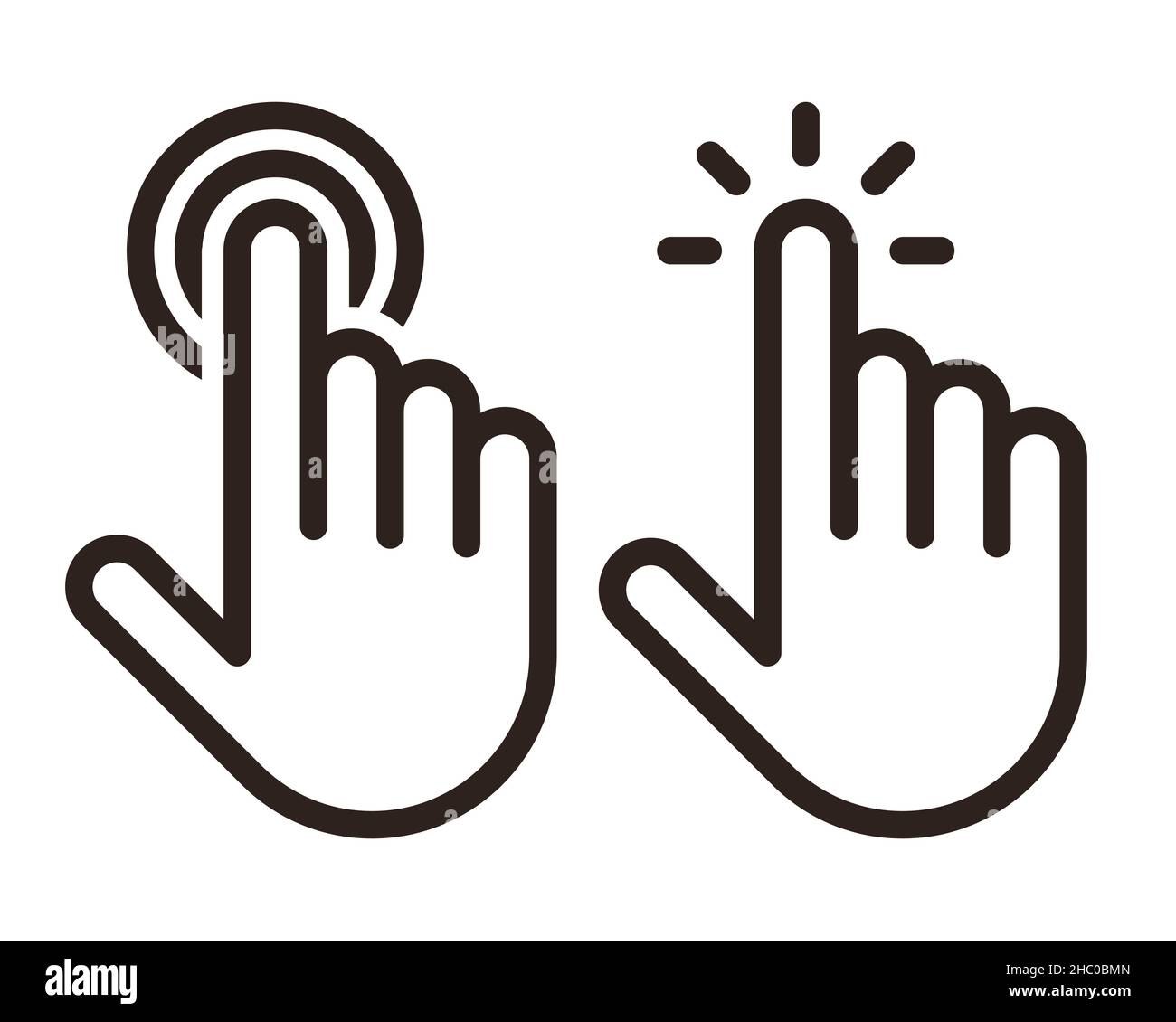 Pointeur de la main, en cliquant sur l'ensemble d'icônes isolé sur fond blanc Banque D'Images