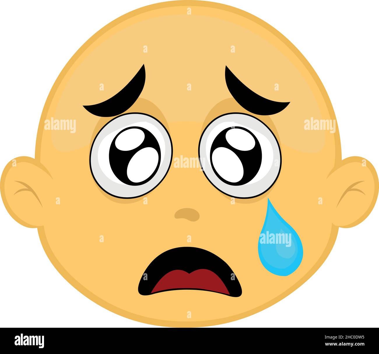 Illustration vectorielle du visage d'un personnage de dessin animé jaune chauve avec une expression triste et une déchirure tombant de son œil Illustration de Vecteur