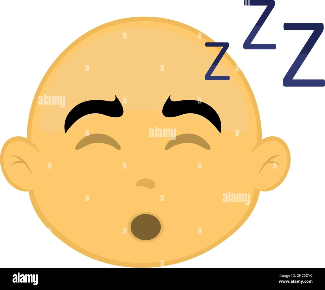 Illustration vectorielle du visage d'un personnage de dessin animé, chauve et jaune, en sommeil Illustration de Vecteur