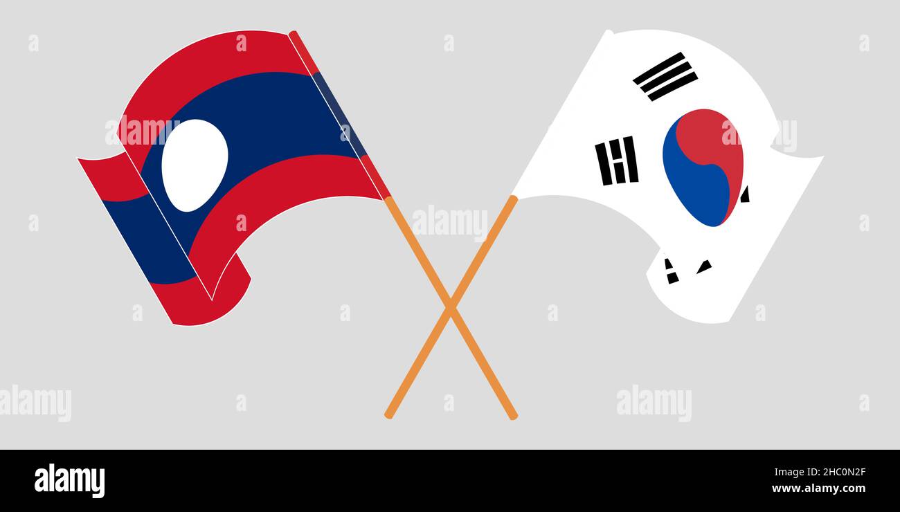 Drapeaux croisés et agités du Laos et de la Corée du Sud.Illustration vectorielle Illustration de Vecteur