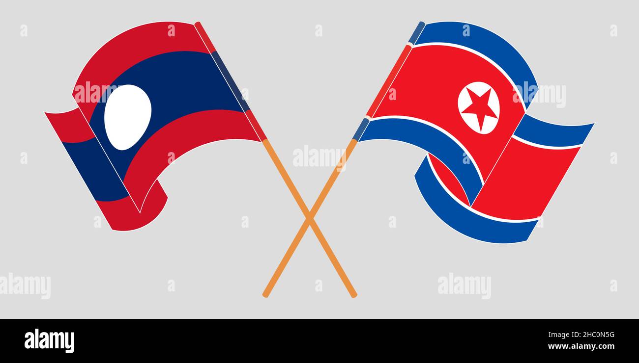 Drapeaux croisés et agités du Laos et de la Corée du Nord.Illustration vectorielle Illustration de Vecteur