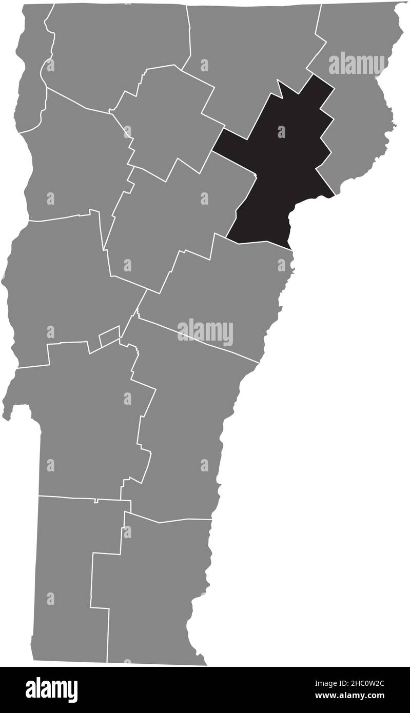 Carte de localisation en noir du comté de Caledonia carte administrative en gris de l'État fédéral du Vermont, États-Unis Illustration de Vecteur