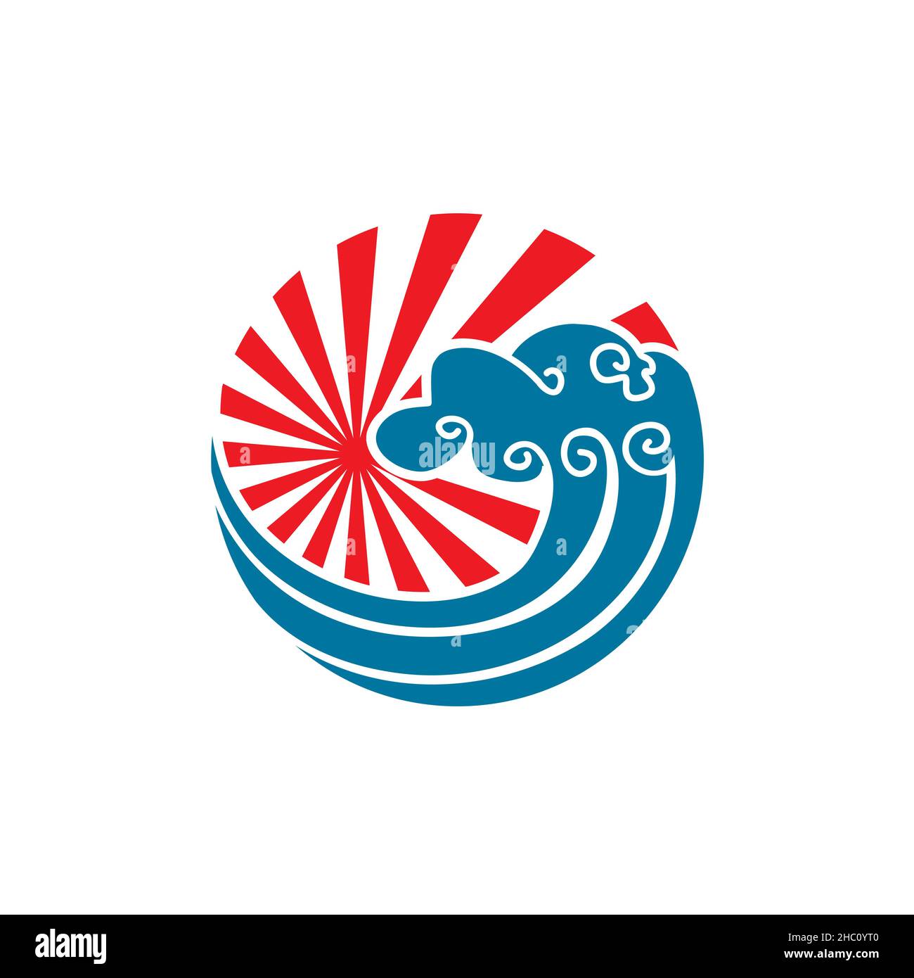 Illustration des vagues de soleil et d'océan. Design de style japonais Illustration de Vecteur