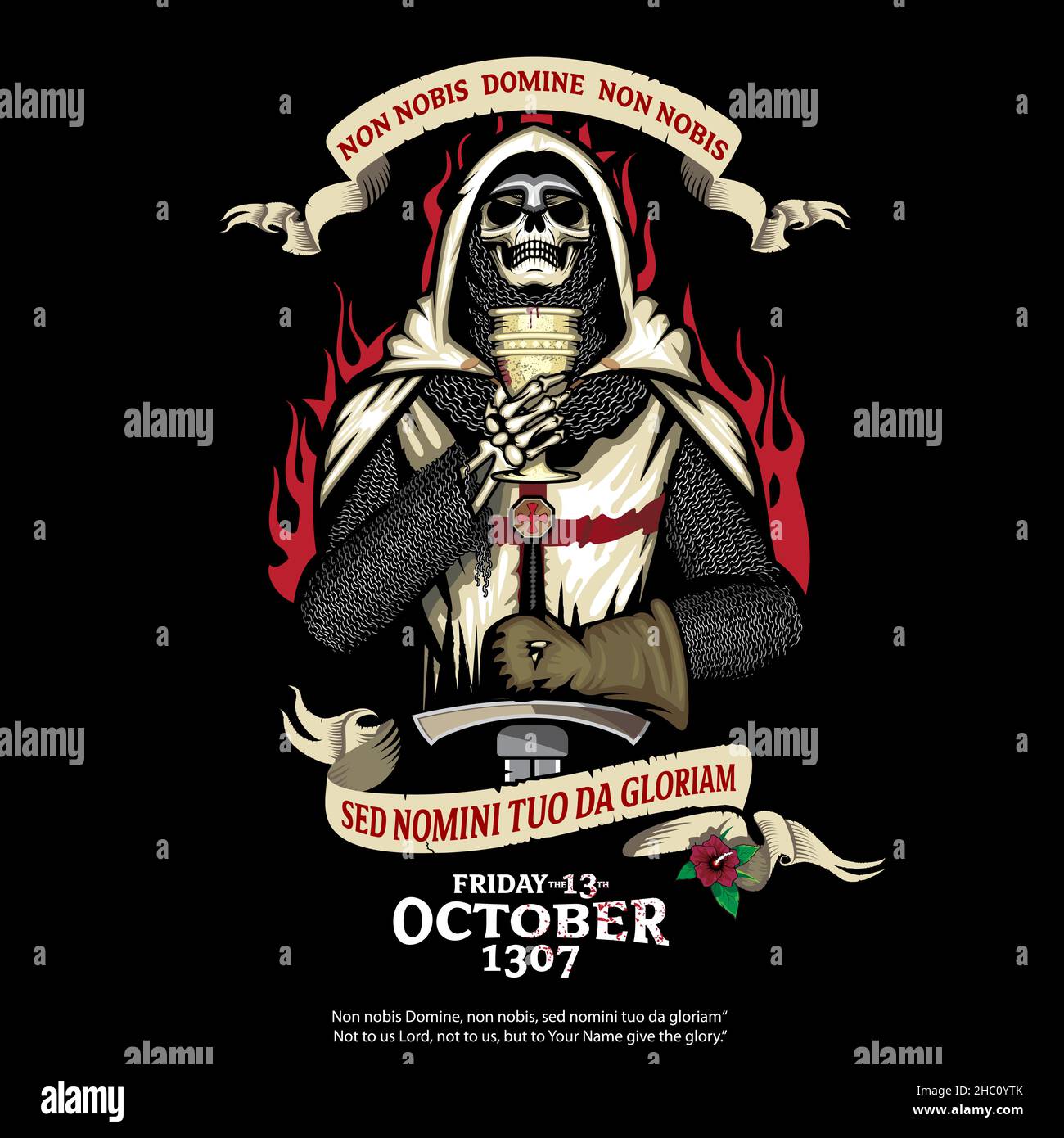 Crusader Skull, Holy Graal et Rose de Sharon illustration vectorielle non nobis Domine, non