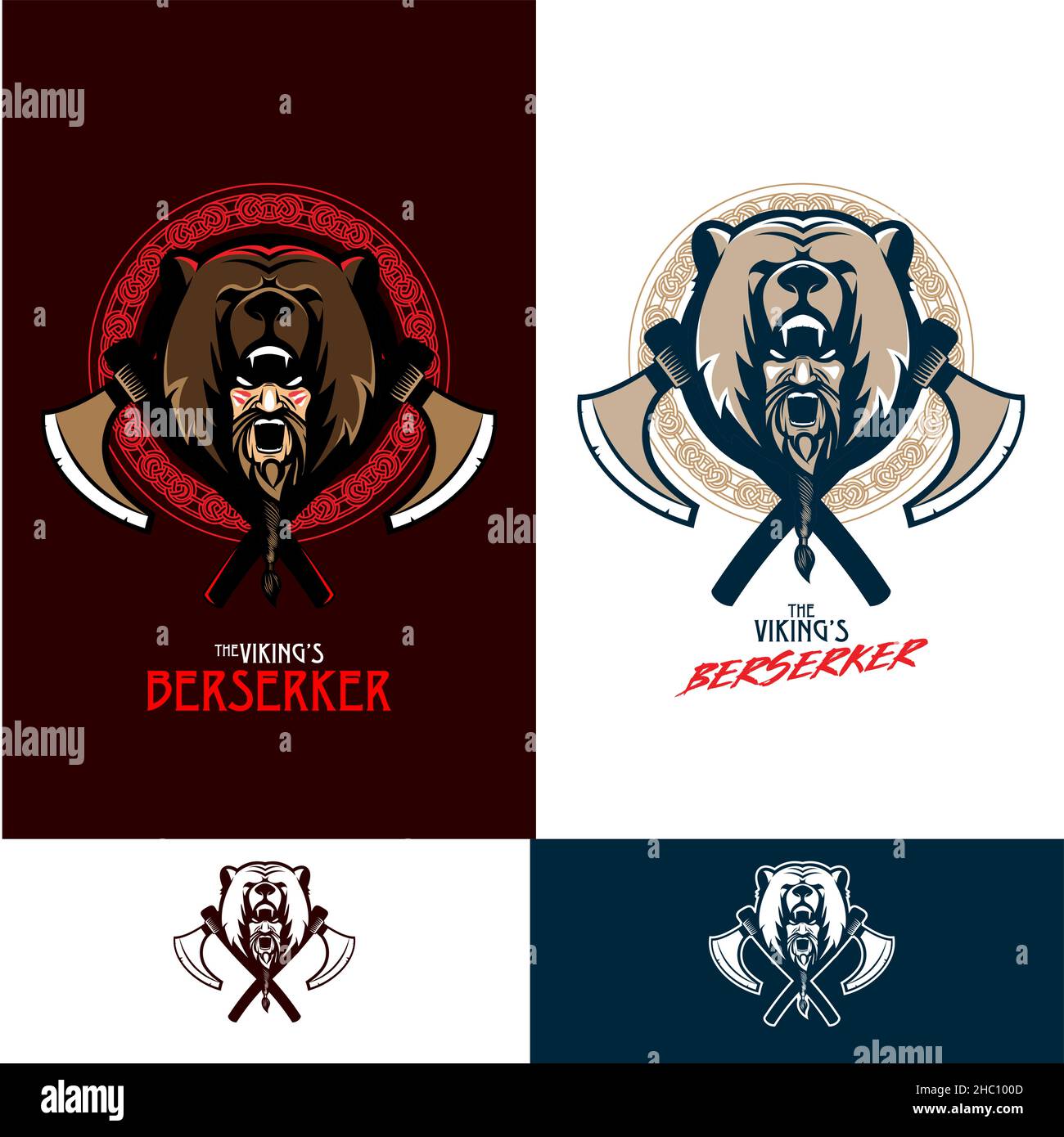 Viking Berserker l'insignia de vecteur d'élite intrépide dans la pose de cri de bataille Illustration de Vecteur