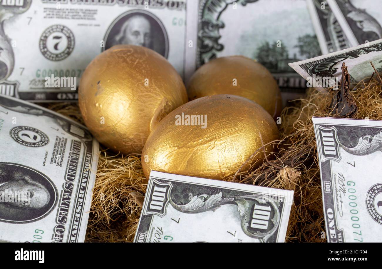 Golden Egg et Dollar, concept d'argent Banque D'Images