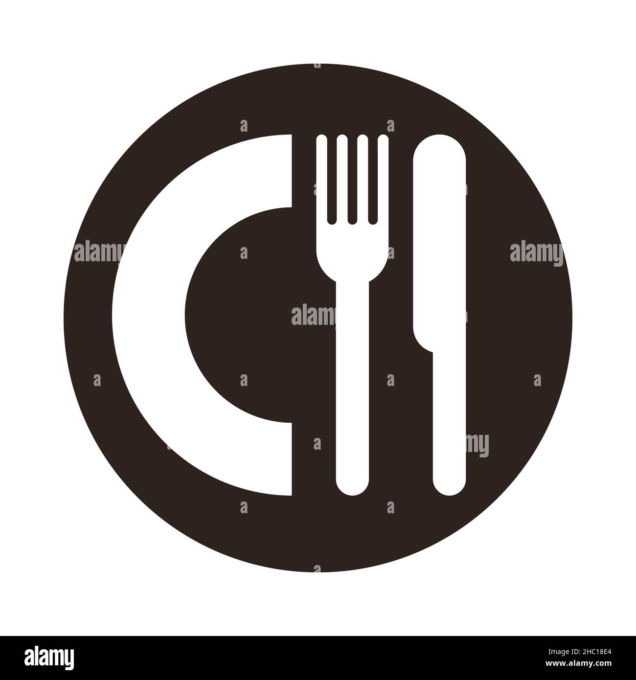 Assiette, couteau et fourchette signer isolé sur fond blanc Banque D'Images