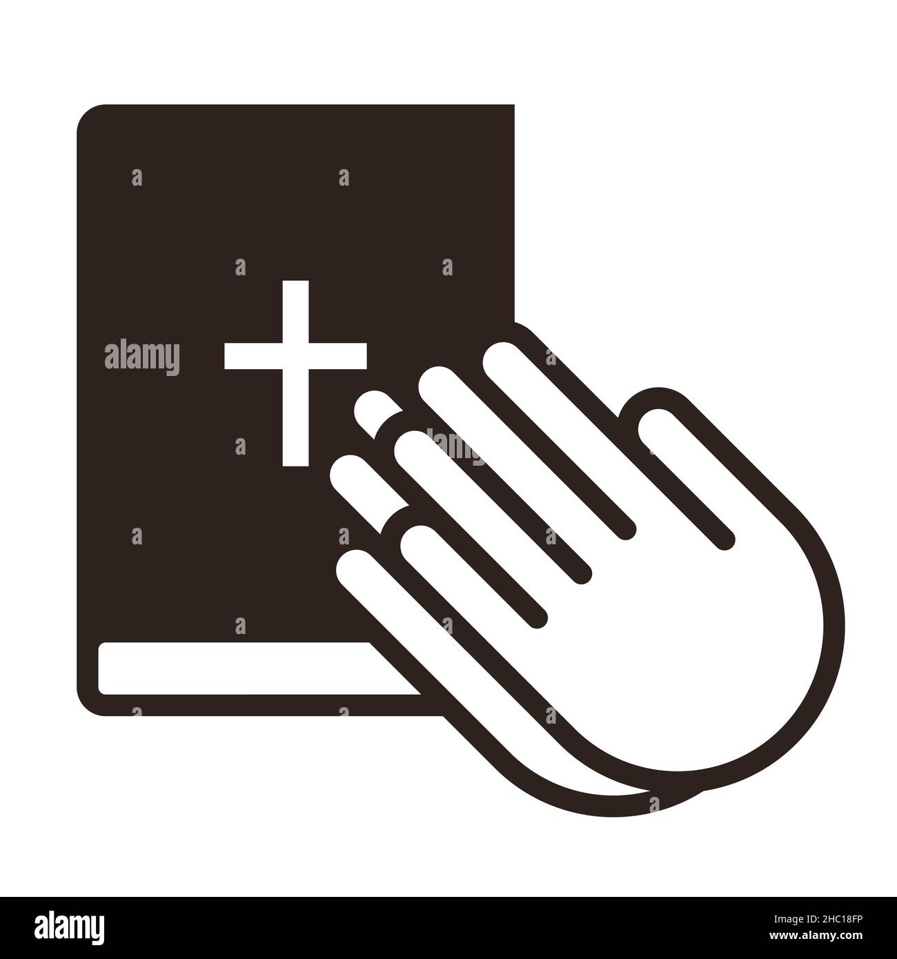 Prier les mains et la bible.Icône de prière isolée sur fond blanc Banque D'Images