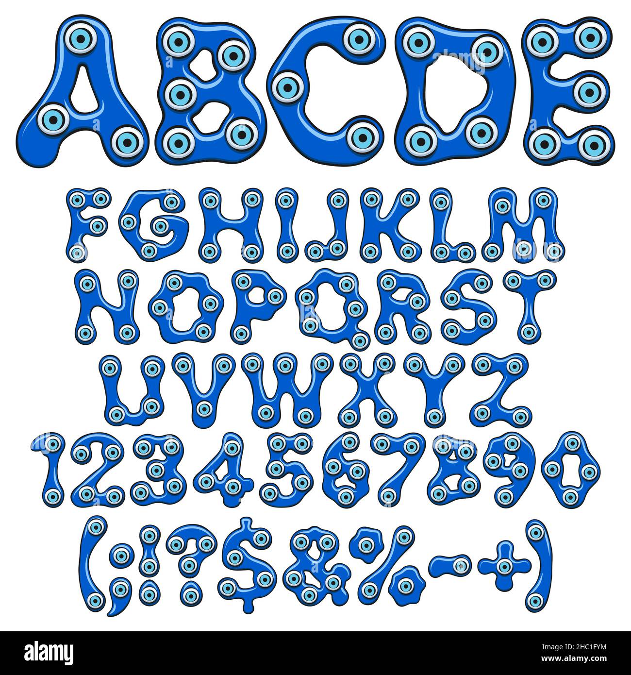 Alphabet, chiffres et signes avec l'amulette des yeux de fatima, œil bleu, nazar.Objets vectoriels isolés sur fond blanc. Illustration de Vecteur