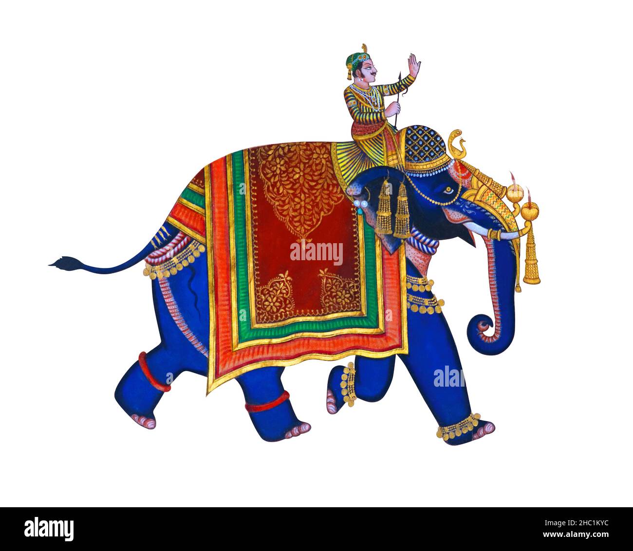 Éléphant traditionnel de style indien, éléphant décoratif coloré avec jockey. Isolé sur fond blanc Banque D'Images