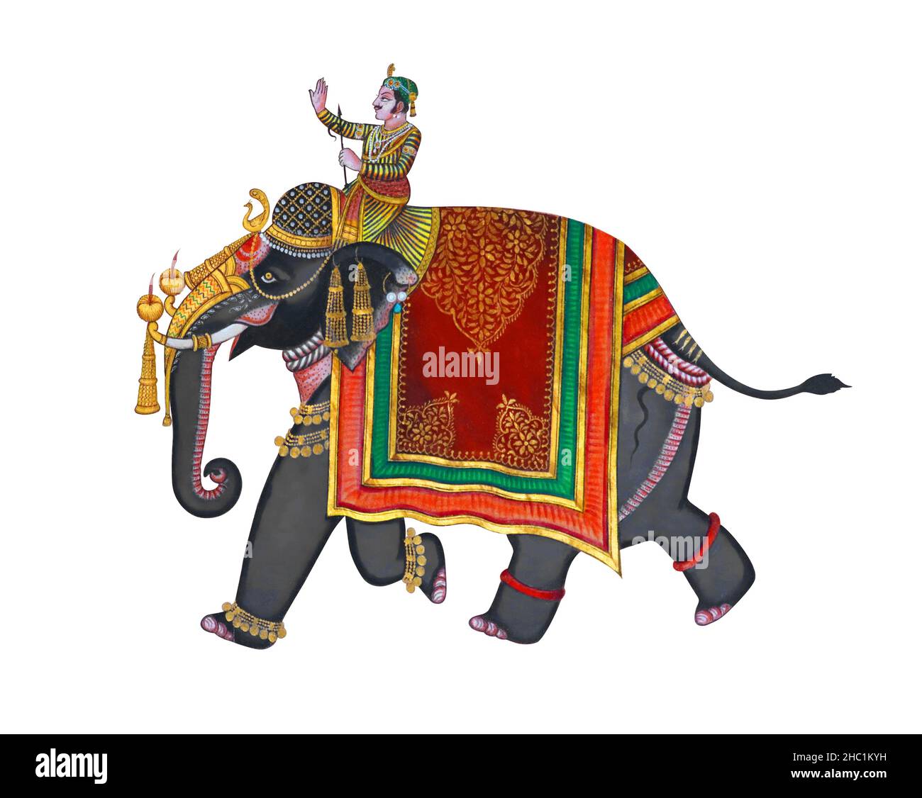 Éléphant décoré dans un style traditionnel indien isolé sur fond blanc Banque D'Images
