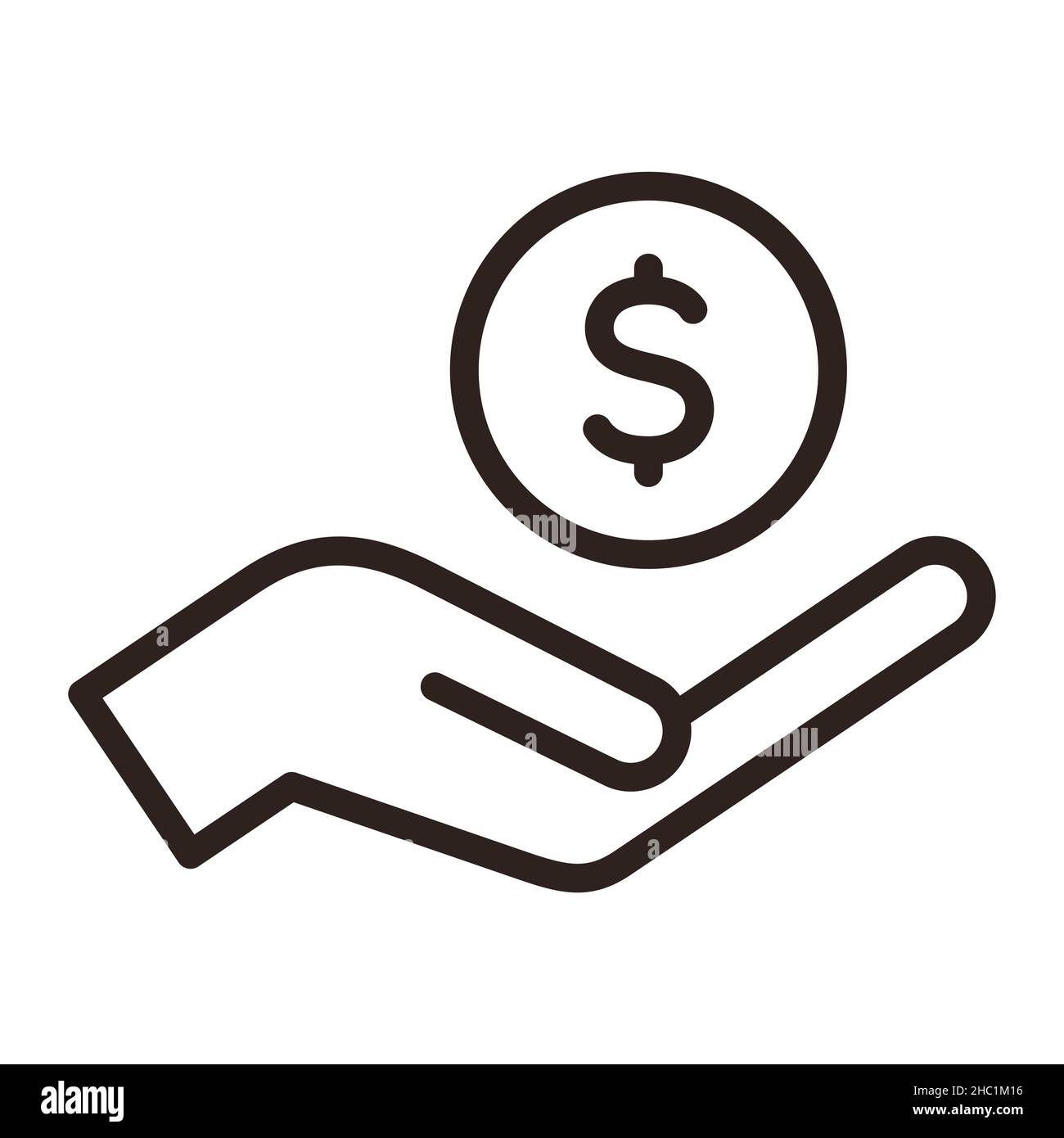 Argent en main, icône d'économie de dollar, argent de salaire, investir la finance isolée sur fond blanc Banque D'Images