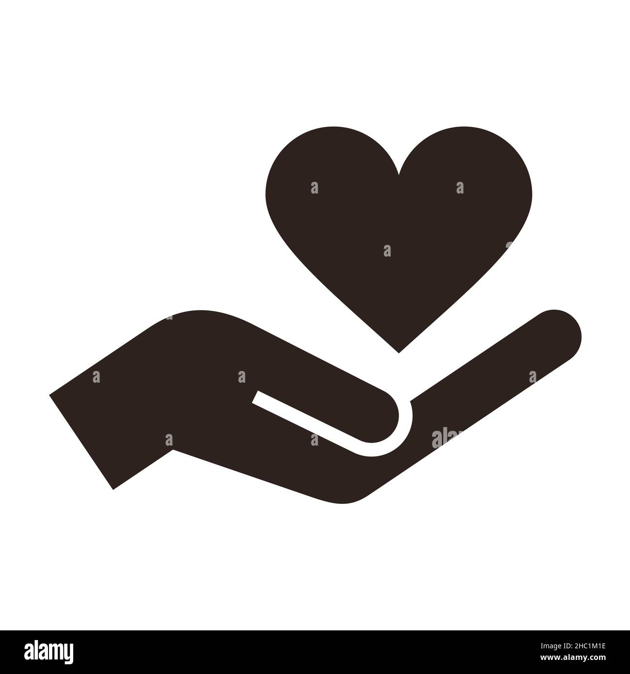 Icône en forme de coeur tenant la main.Symbole confiance et soin isolé sur fond blanc Banque D'Images