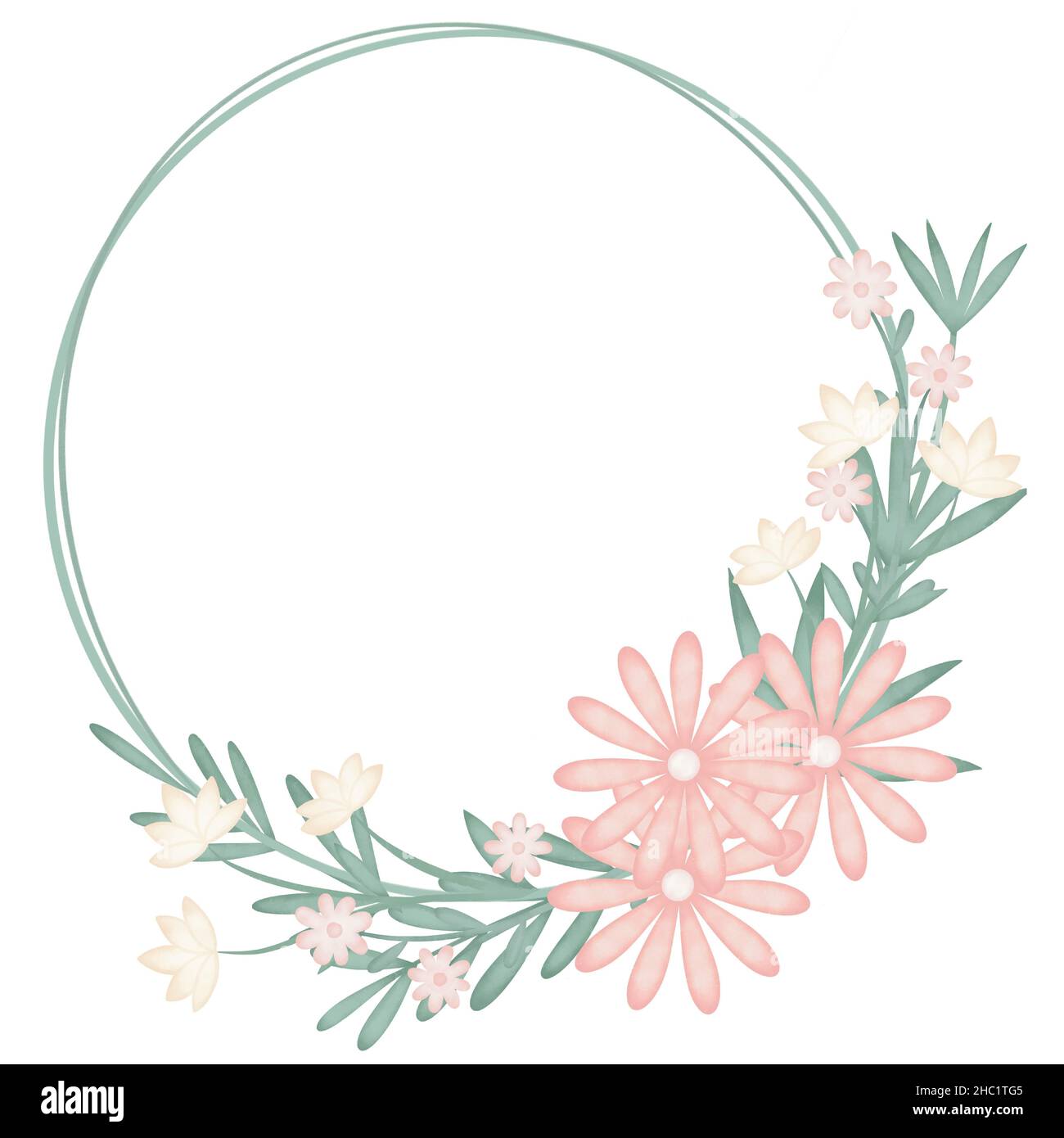 Couronne de printemps avec de petites fleurs et de la verdure Banque D'Images