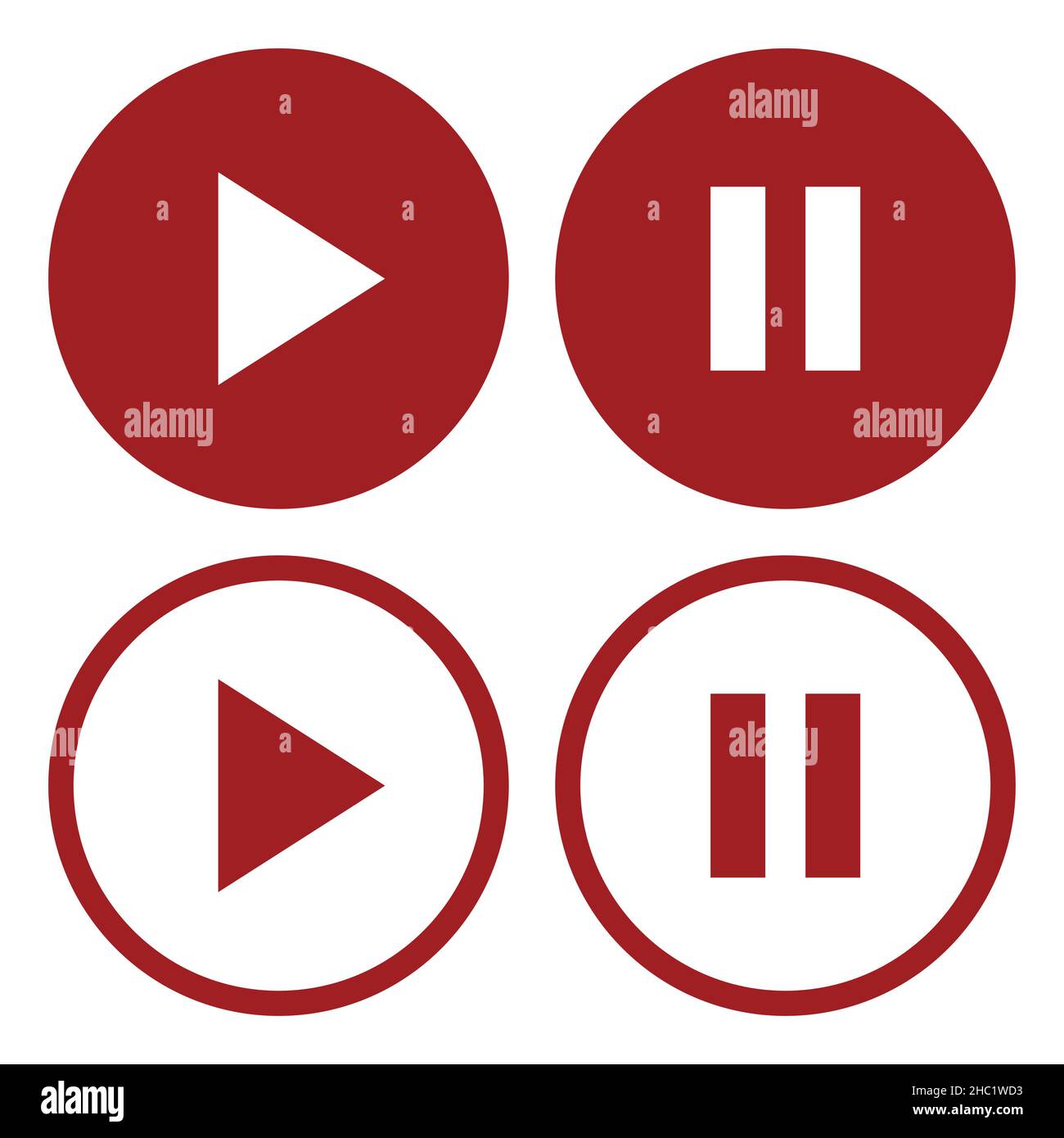 Bouton de lecture et de pause isolé sur fond blanc Banque D'Images
