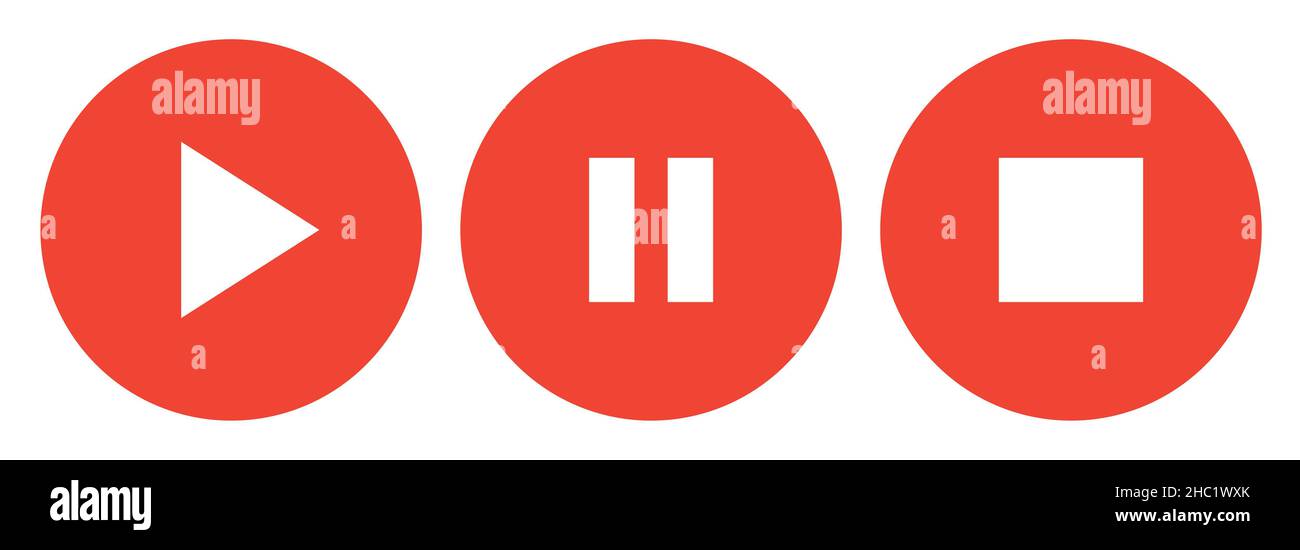 Jeu de boutons de lecture, de pause et d'arrêt isolé sur fond blanc Banque D'Images