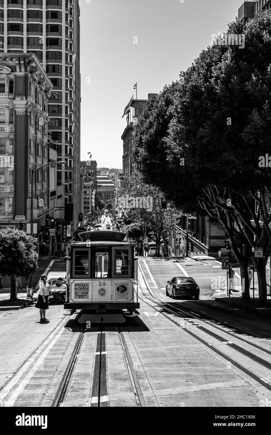 MT.RUSHMORE, États-Unis - 20 SEPTEMBRE 2019 : célèbre téléphérique historique dans les rues de San Francisco, États-Unis Banque D'Images