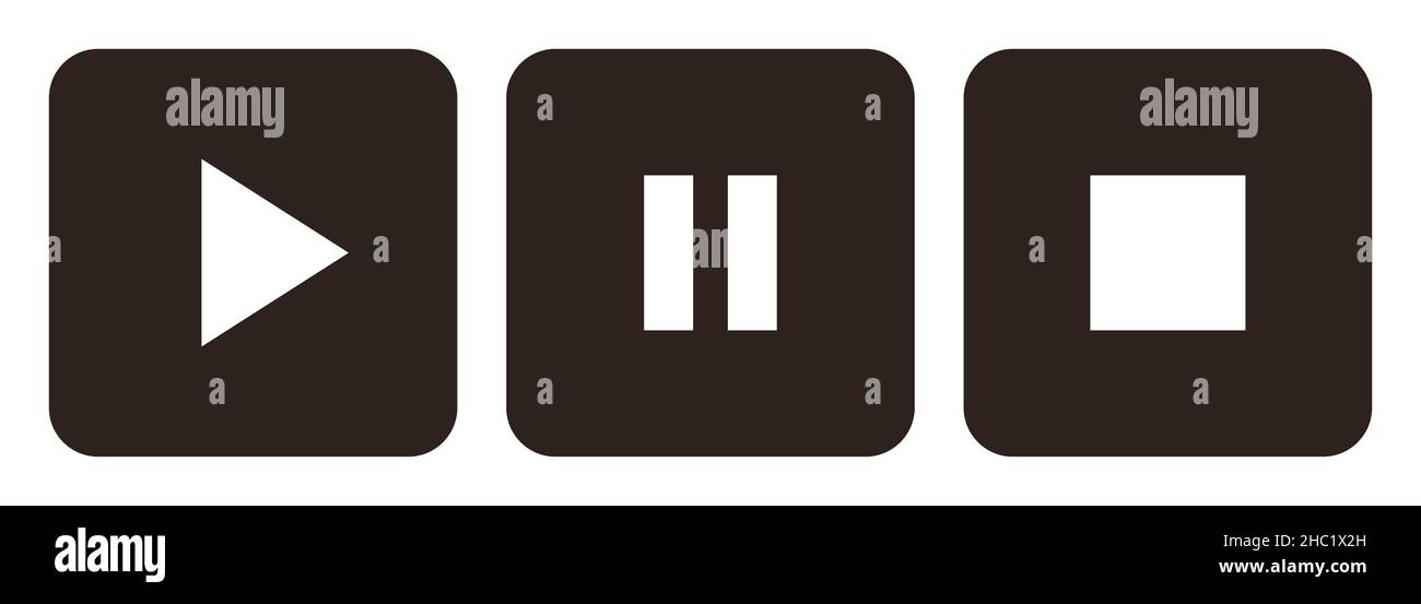 Jeu de boutons de lecture, de pause et d'arrêt isolé sur fond blanc Banque D'Images