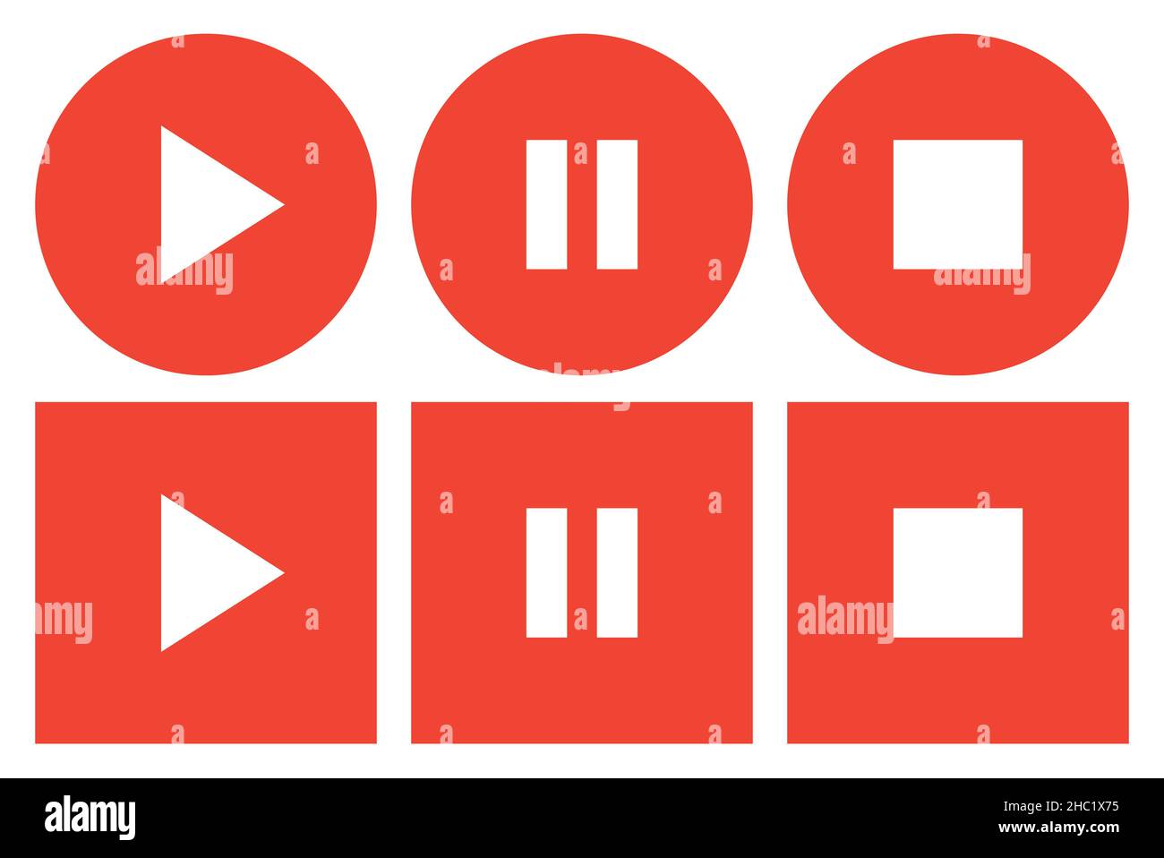 Jeu de boutons de lecture, de pause et d'arrêt isolé sur fond blanc Banque D'Images