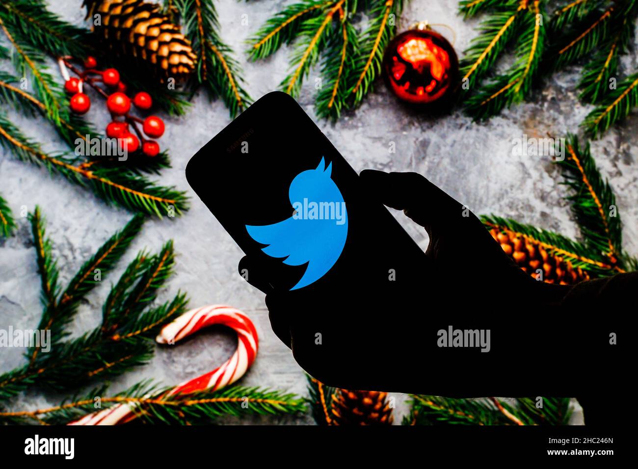 Dans cette photo illustration un logo Twitter vu affichée sur un smartphone. Banque D'Images
