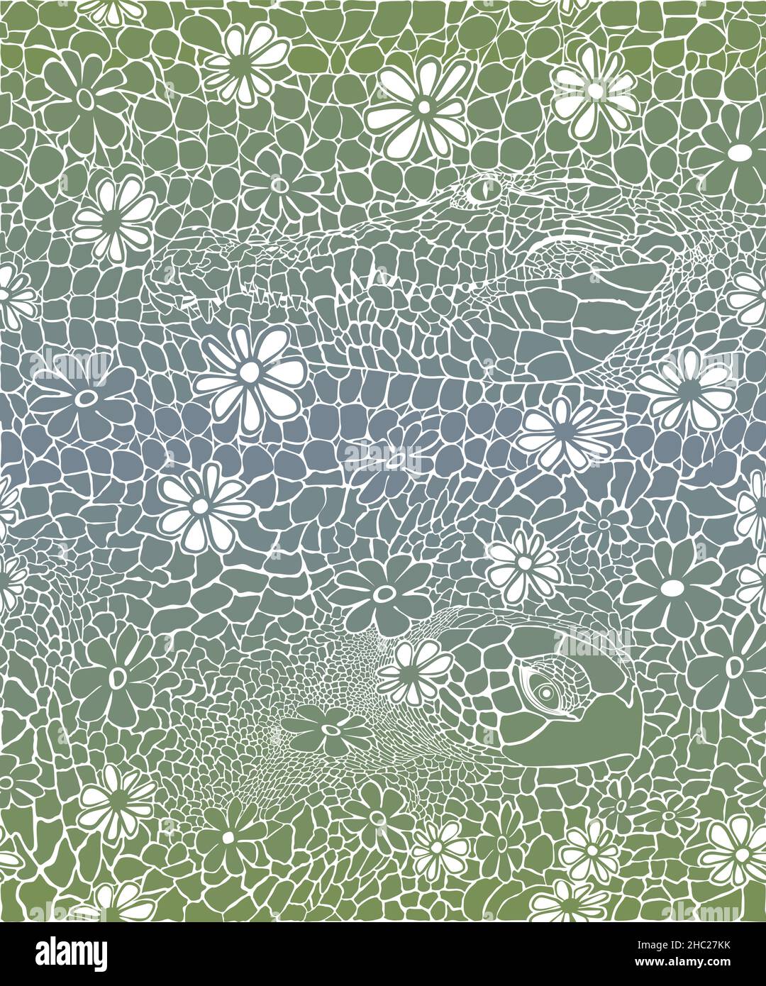 Arrière-plan avec peau de crocodile verte et bleue et tortue Illustration de Vecteur