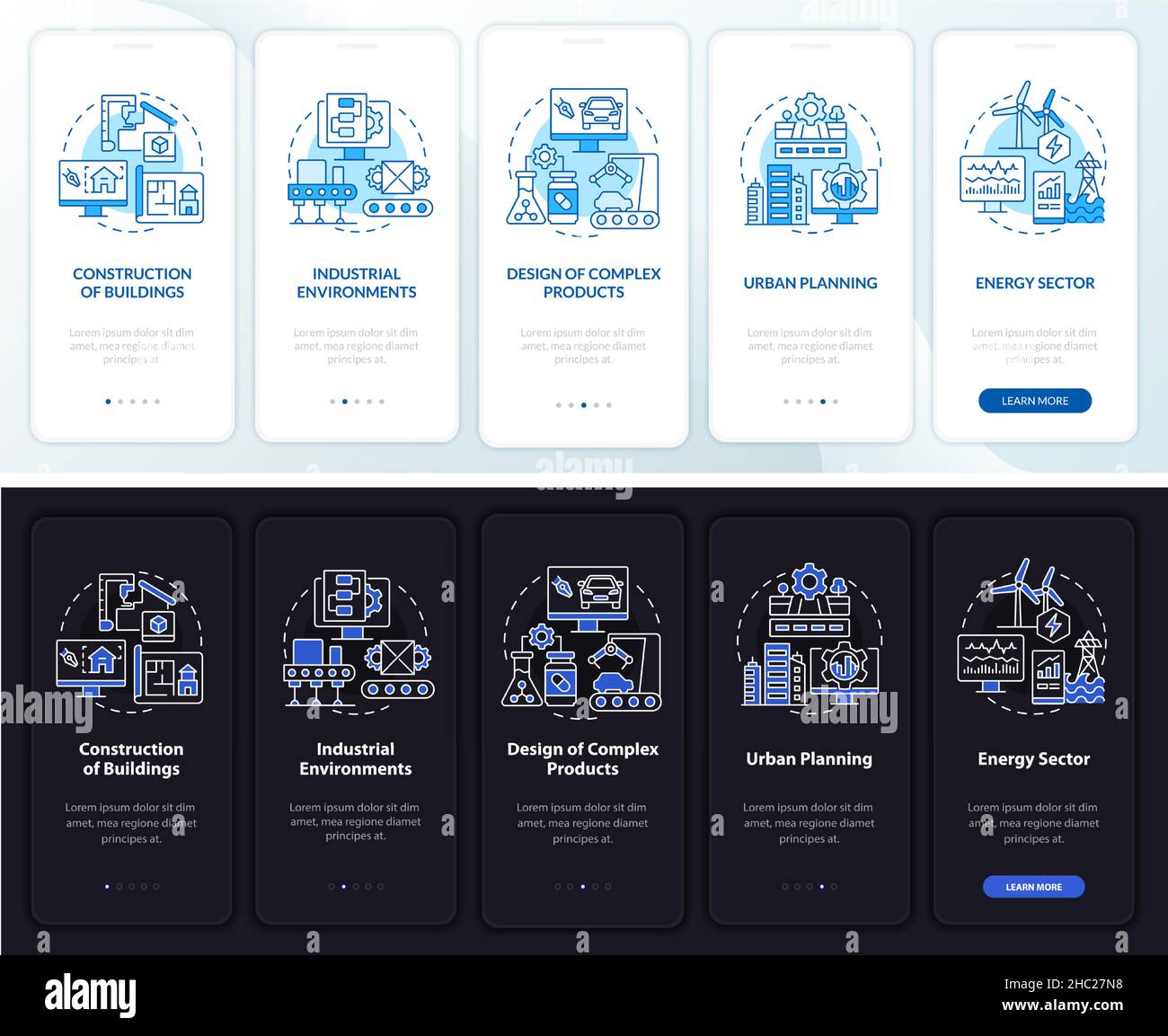 Cas d'utilisation de lits jumeaux numériques, mode nuit et jour, écran d'application mobile d'intégration Illustration de Vecteur