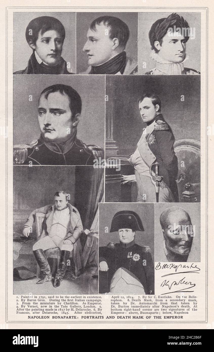 Napoléon Bonaparte : portraits et masque de mort de l'empereur. Banque D'Images